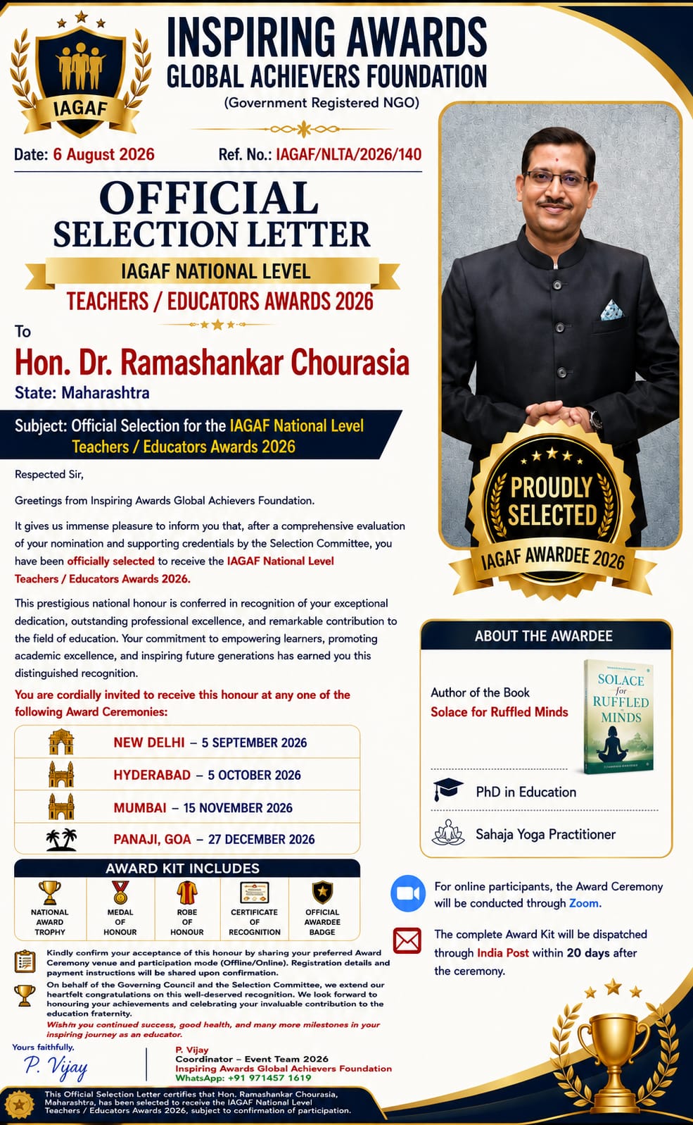 IAGAF National Level Teachers/Educators Awards 2026